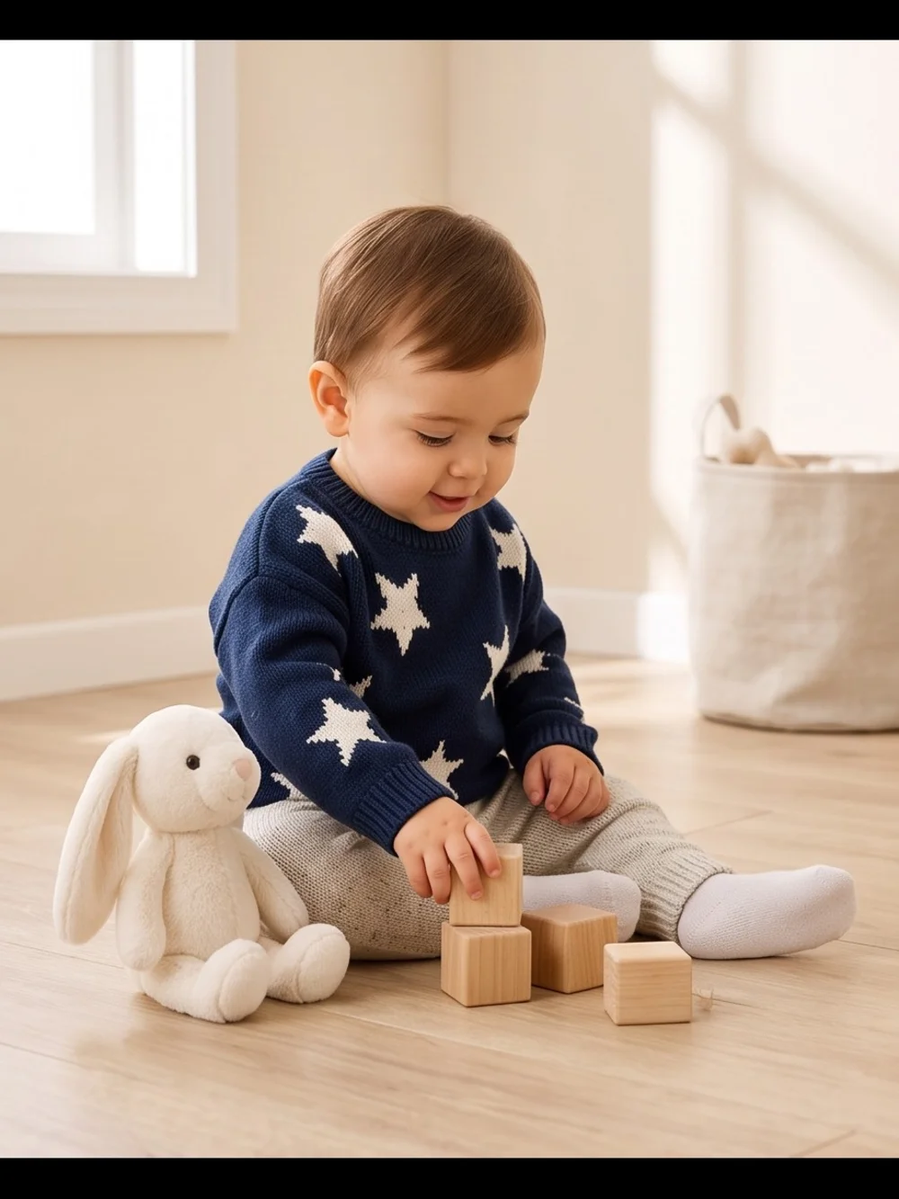 2 pcs Navy Star Knit Sweater Set with Cream Speckled Pants